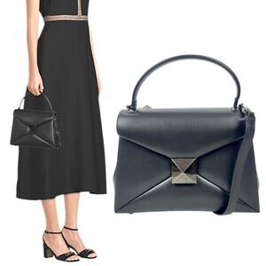 Valentino Garavani One Stud Small Top Handle Leather Flap Bag Black